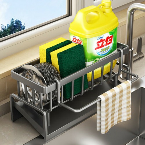 주방깔끔 정리정돈 싱크대 수세미 세제 수납함 (옵션:그레이/블랙)